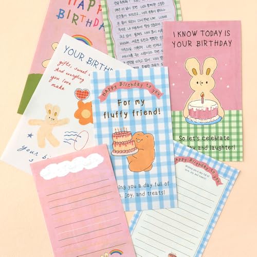 Monolike Unmatched Friends Conjunto de mini letras de papel e envelopes de feliz aniversário - 8 tip