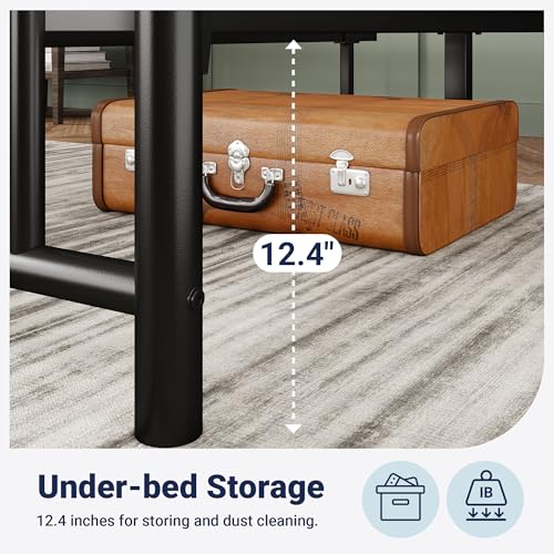 Image of Allewie 14'' King Size Metal Platform Bed Frame, Vintage Headboard, Black