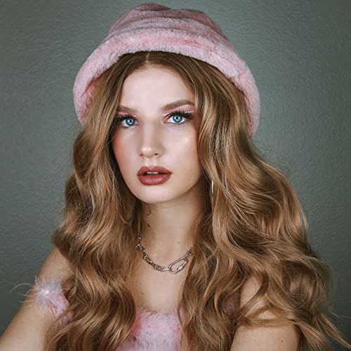 K'ryssma Golden Brown Lace Front Wigs Wavy Glueless Half Hand Tied Natural Looking Long Synthetic Wig for Women Heat Resistant 22 inches