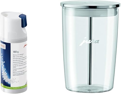 Jura Limpiador de sistema de leche Mini-Tabs con dispensador (botella de 6.35 oz) y recipiente de leche de vidrio Jura