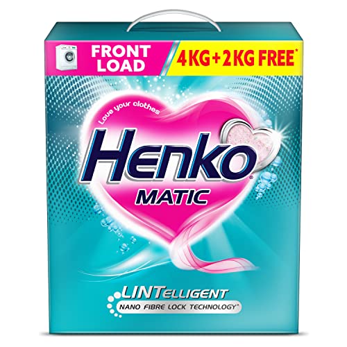 Henko Matic Front Load Detergent Powder 4KG + 2KG | Lintelligent Nano Fibre Lock Technology, Removes Toughest Stains From Your Clothes, Locking Fibres & Color Intact