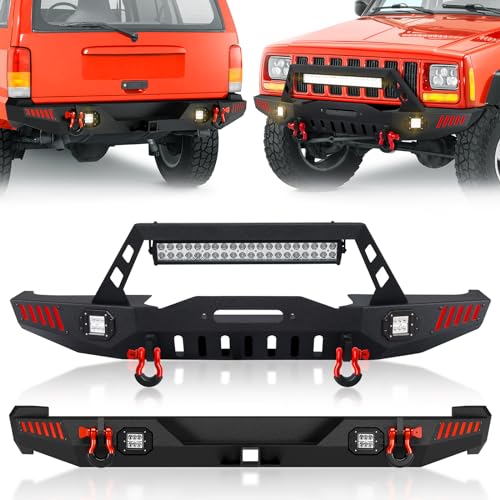 SUORTO Off-road Front & Rear Bumpers Compatible with 1984-2001 Jeep Cherokee XJ Rock Crawler Bumper Include Winch Plate, 2
