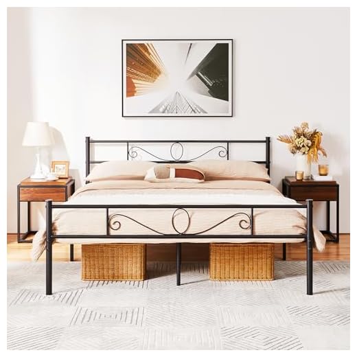 Yaheetech Lit Simple 160 x 200 cm en métal pour Adultes Grande Espace en Lattes Noir Moderne