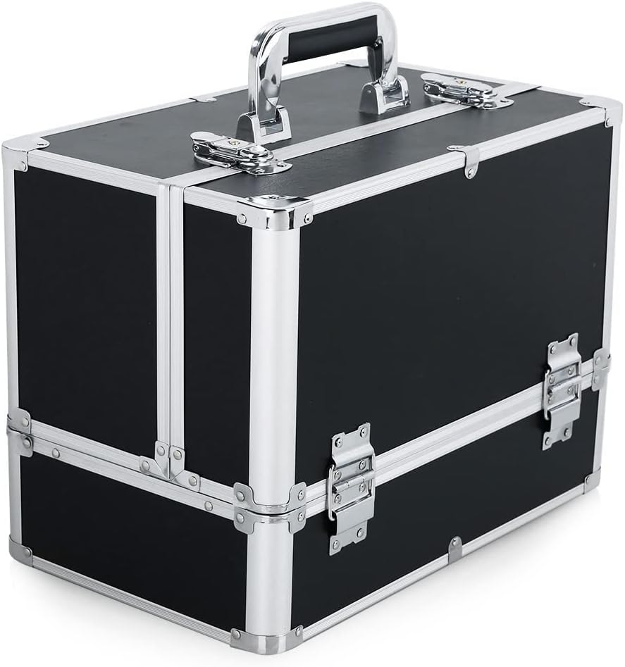 Hotrose Extra Large Space Storage Beauty Box Make up Nail Jewelry Cosmetic Vanity Case (Black 4)