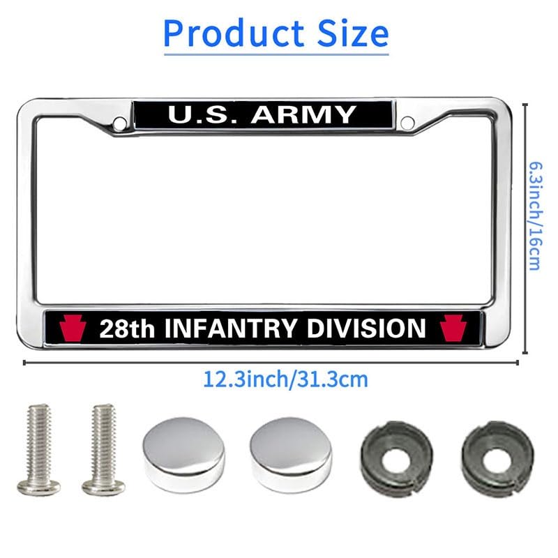 Image of US Army 28th Infantry Division License Plate Frame Metal Auto Tag Holder | US Army 28th Infantry Division License Plate Frame Chrome Metal Car Tag Cover Fit Standard US Auto Trucks Exterior Hardware