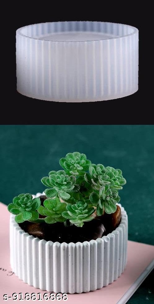 Keshav Creations 1Pc Concrete Flowerpot Silicone Mold for Succulent Plants Pot Stripes Candle Jar Mould 3D Storage Box Resin Plaster Handicraft Molds-image-10