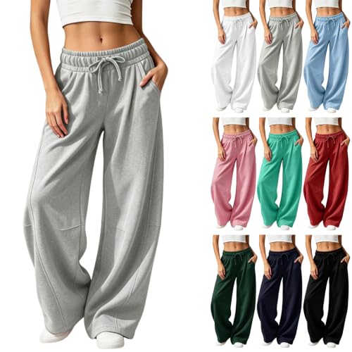 Barrel Sweatpants Women Fleece Cute Baggy Wide Leg Sweat Pants with Pockets - image 1