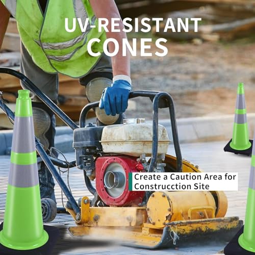 Image of BESEA 8 Pack 28 Inch Green Traffic Cones with Wide Weighted Base