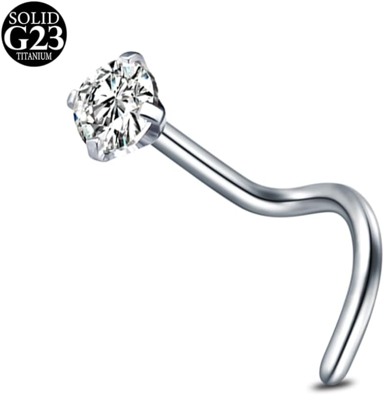 20G Titanium Nose Stud Silver 1 Straight Screw L Shaped Nose Stud Titanium Steel 1.5mm 2mm 2.5mm 3mm diamond Nose Piercing Stud Jewelry for Women Men with Cubic Zirconia 1 Piece