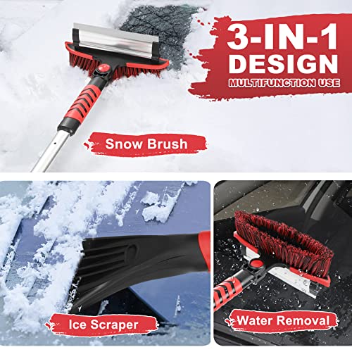 43" Snow Brush For Car, Ice Scrapers For Car Windshield Extendable Car Snow Scraper And Brush 360°Heavy Duty Detachable Snow Removal Tool With Ergonomic Foam Grip For Car, Suv, Trucks, Vehicle (Red) #TOP3