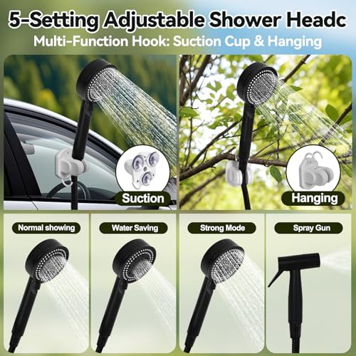 Ducha portátil para camping con calentador y bidón de agua de 5 galones, ducha portátil recargable de 6000mAh con calentador de inmersión de 1500W y apagado automático, kit con panel solar USB para camping miniatura 6