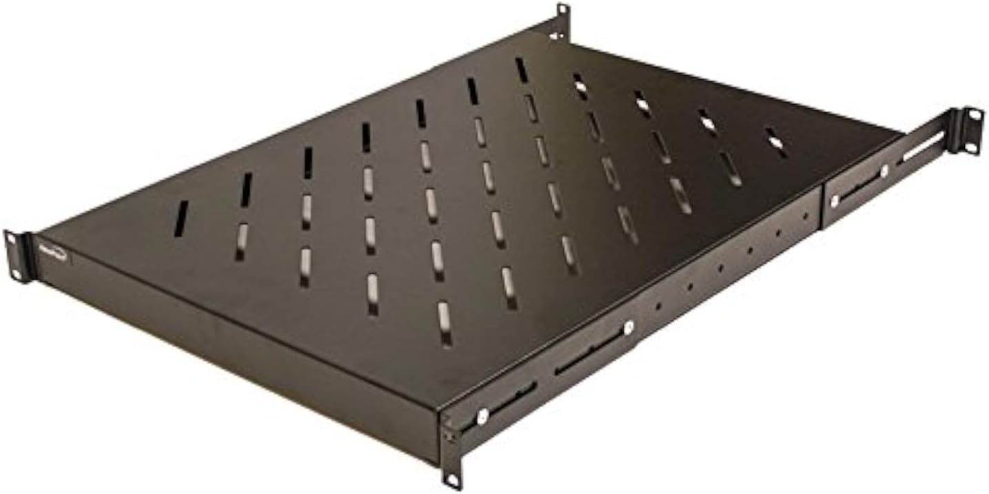 - Navepoint 1U 19-Inch Fixed 4-Post Rack Mount Server Shelf with Adjustable Depth from 18-34 Inch Black