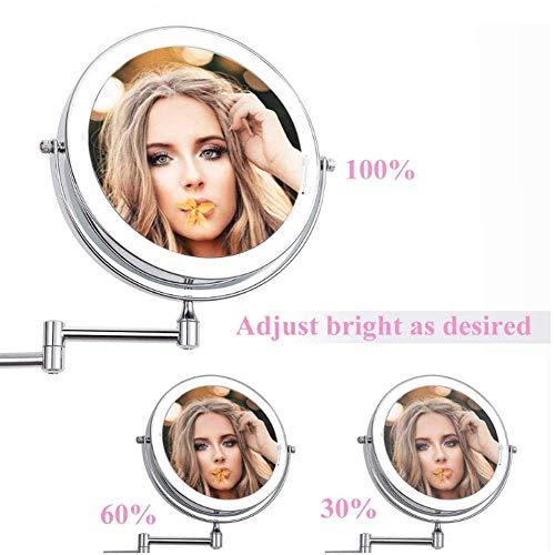 Miroir de maquillage grossissant LED double face pliable et rétractable