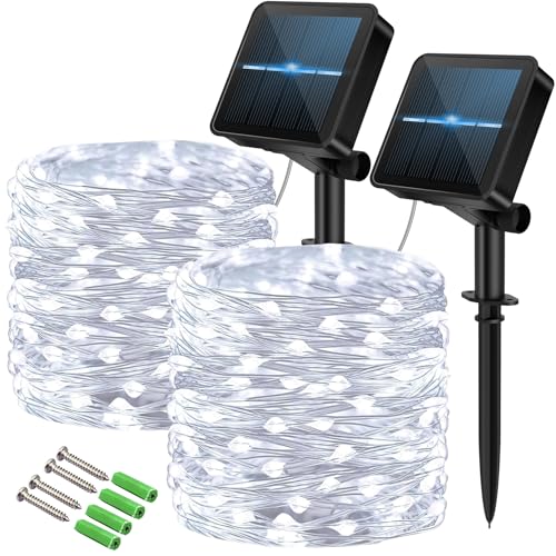 Guirlande lumineuse solaire extérieur étanche 8 modes lot de 2 pour illuminer cour