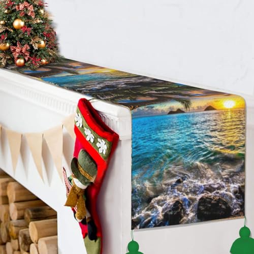 Chemin de table imprimé lin avec motif coucher de soleil artistique unique - 7
