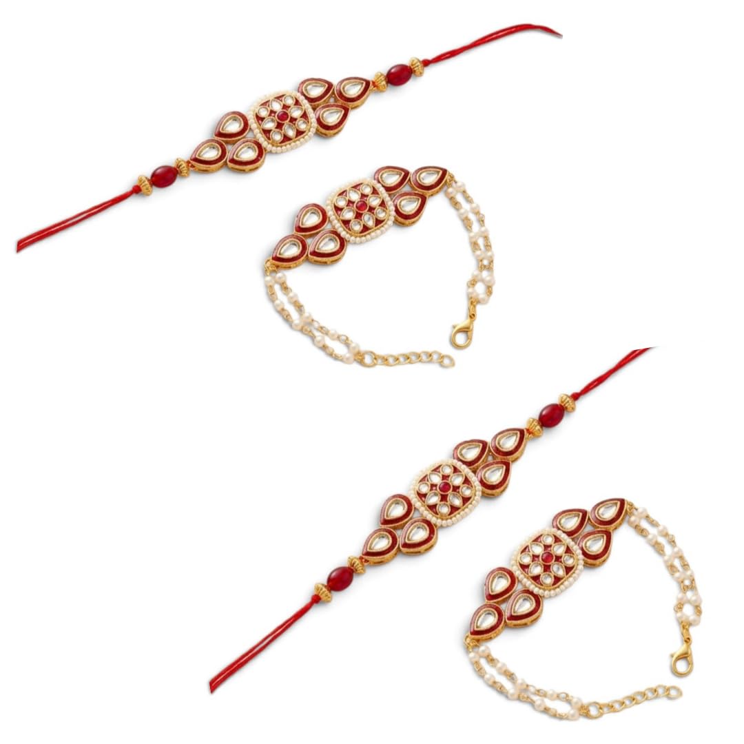 Sweksha Creations Rakhi Bracelet Set with Kundan Meenakari work (2 pair)-image-17