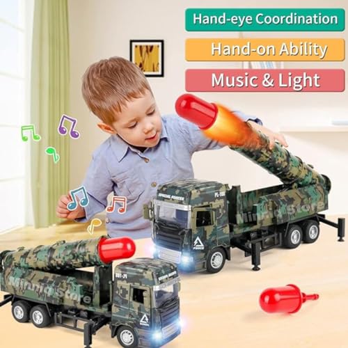 Image of Military One Missile Launcher Truck with Lights & Sounds - Pull Back & Go Missile Model for Kids - Missiles Military Die Cast Truck Gift for Kids (Multicolor)