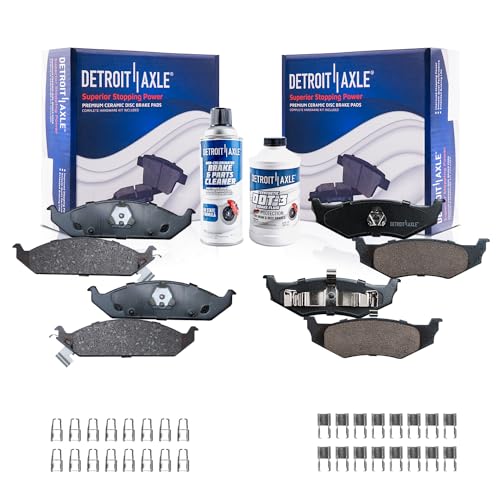 Image of Detroit Axle - Front and Rear Ceramic Brake Pads with Hardware Replacement for 1996-2000 Chrysler Sebring Dodge Stratus Breeze Cirrus - 6pc Set