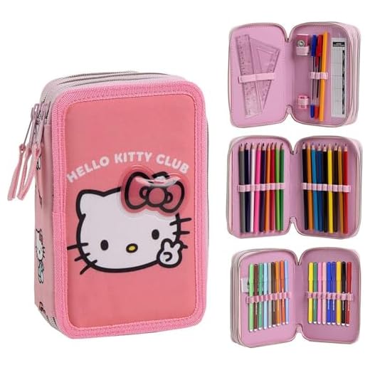 Plumier Hello Kitty con Accesorios Giotto Incluidos | Estuche Escolar Hello Kitty Completo para Niñas con Rotuladores, Lápices y Material de Papelería