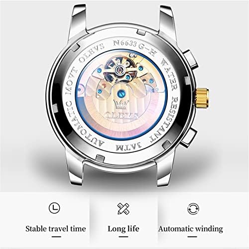 OLEVS Automatic Watches for Men, Big Face Stainless Steel Men Dress Watch, Self Winding Waterproof Men Tourbillon Skeleton Watch, Luminous Day and Date Men Analog Watch