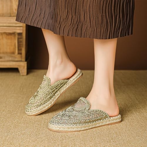 Putu Women's Espadrille Hollow Out Mules Closed Toe Slide Sandals Summer Vacation Flat Shoes3