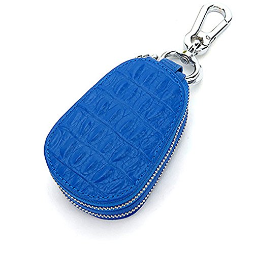 Car Key Case Genuine Leather For Mens Womens Bag Keychain Smart Universal Double Zipper Hook Coin Purse Wallet Holder Rangren  (Blue) #TOP5