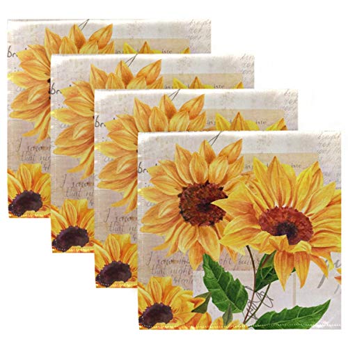 Qilmy Sunflower Cloth Napkins Dinner Table Napkins Set Of 6, Oversized Washable Reusable Polyester Napkins For Home Holiday Wedding Party 20 X 20 Inch #TOP1