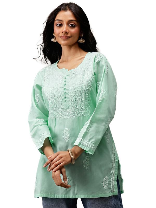 Image of Ada Hand Embroidered Lucknowi Chikankari Cotton Top for Women A911459