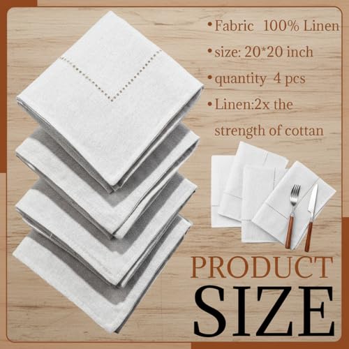 Breling 4 Pack Servilletas de Lino 20 x 20 Pulgadas Reutilizables miniatura 2