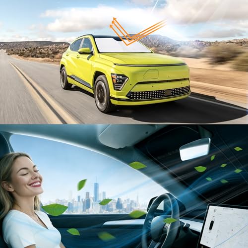 Image of Windshield Sun Shade for Kia Seltos 2021 2022 2023-2026 | Foldable, Full covered for windshield, Block UV Rays, Heat Reduction, Easy to install, Keeps Car Cooler
