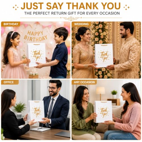 Image of Return gift bag (Thank you Bags) Paper Bags | Birthday Party Return Bag | Wedding Return Gift Bag - Medium size (9 x 12 x 3.5 inch) (White, Pack of 1 (10 bags))