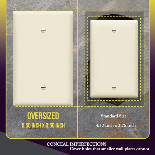 Image of ENERLITES 10 Pack Oversized Blank Wall Plate Cover, 1-Gang, Light Almond | Jumbo size 5.5 inch x 3.5 inch, cover unused electrical box /outlet /switch, unbreakable polycarbonate, UL-listed, easy to install