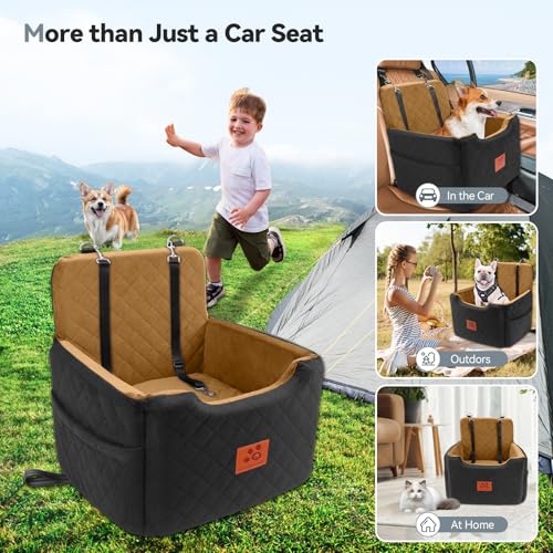 GL GLENSLAVE Dog Car Seat for Small/Medium Dogs Under 35lbs,Memory Foam Dog Booster Seats,Detachable and Washable Traval Pet Car Seat, Dogs Bed with 2 Safety Belts (Black/Coffee) - Image 6
