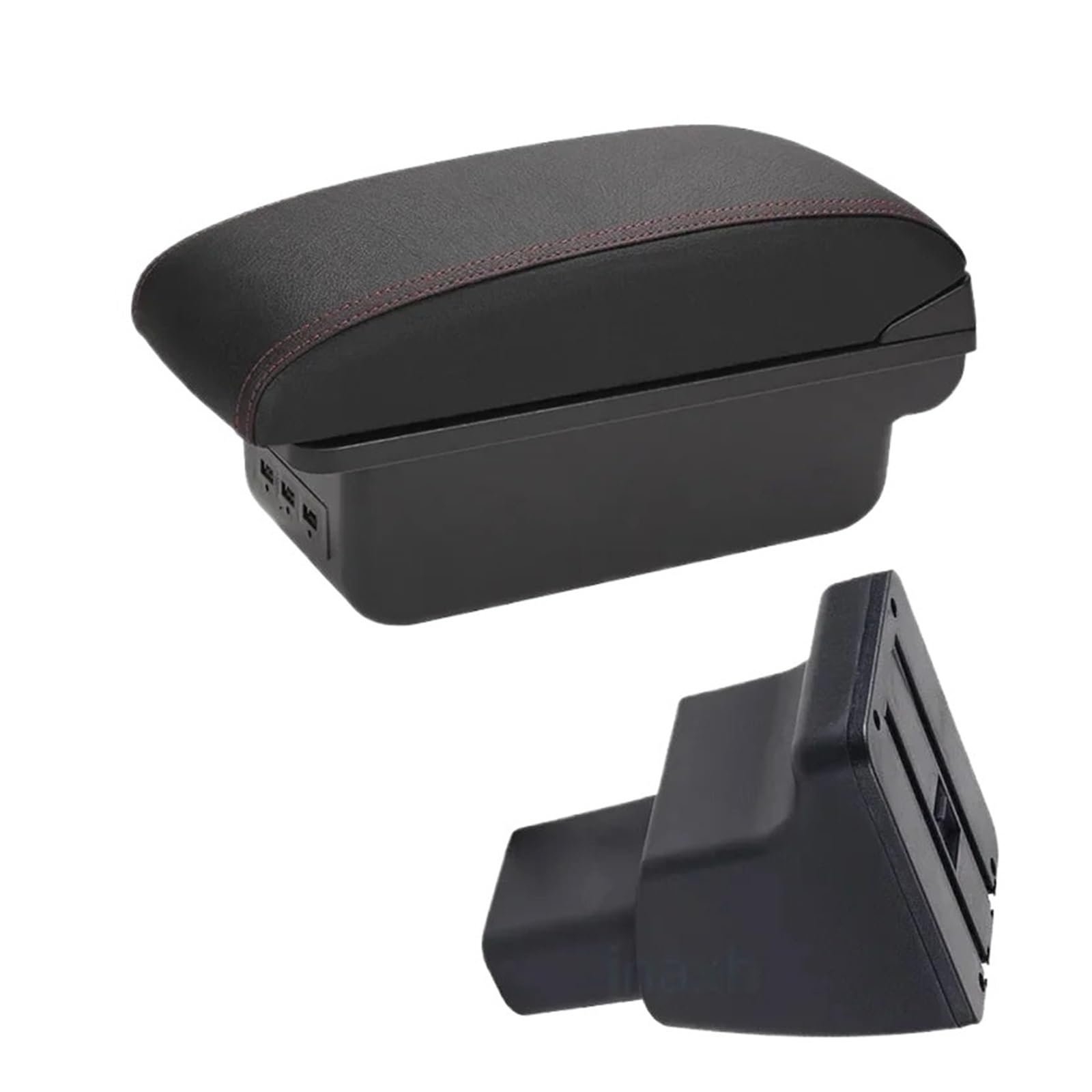 UMDJJU For Hyundai I10 Car Armrest Box Interior Parts Details Retrofit Storage Modification Accessory Leather ABS Car Centre Console Armrest Box(B1 Black red 3USB)
