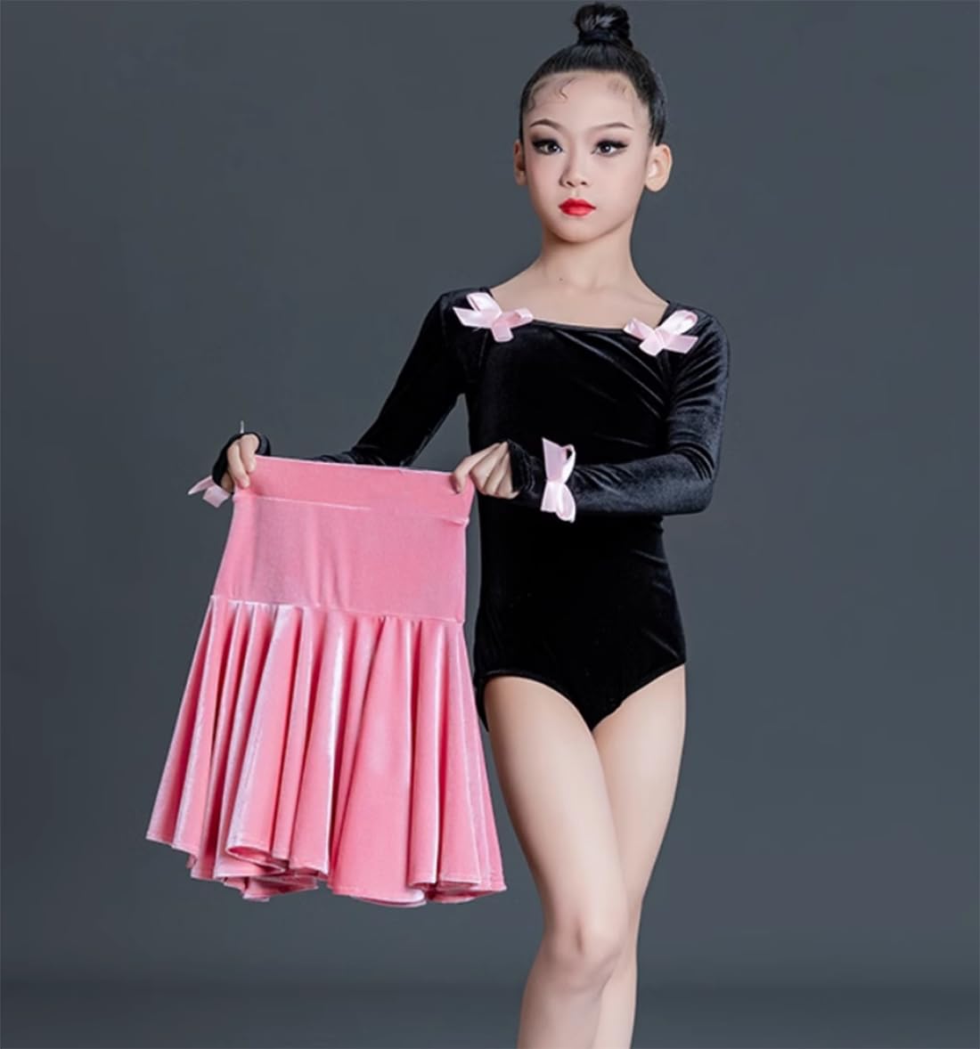 OTMYIGO dziewczęca sukienka do tańca latynoskiego z długim rękawem sala balowa kostium Samba Split Tango Salsa Competitio Party Dress