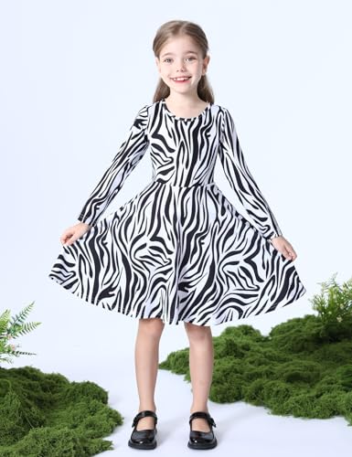 COSLAND Girls' Holiday Dress Kids Long Sleeve Printed Dresses, X-Small-Large3