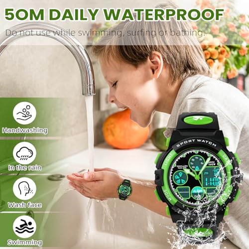 Image of Dayllon Boys Watch,Kids Watch for 5-15 Year Old Boys,Digital Sport Outdoor Multi Function Waterproof with LED Alarm Calendar Analog Watch for Kids Gifts