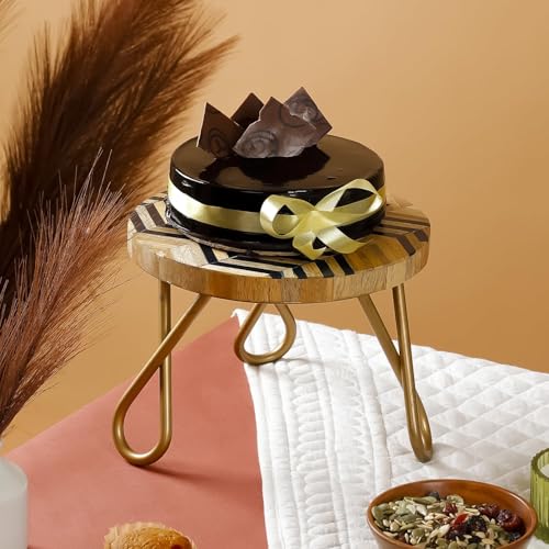 Image of CASADECOR Chevron String & Metal Rhombus Maze Pizza Cake Part Stand Pack of 1 (Brown, Diameter-8 Inch)