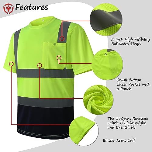 Image of High Visibility Reflective Safety Shirts for Men Women Hi Vis Viz Protective Safety Workwear T Shirt with Pockets for Construction Meet ANSI Class 2(ST190-Yellow-Blue-3XL) Yellowblue