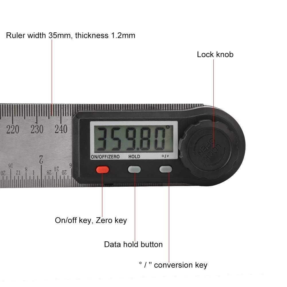 Digitale Hoekzoeker, Vodlbov 0~999 ° Digitale Gradenboog Waterpas Hoekzoeker Gauge Meter met Waterpasbel en LCD-scherm, Gradenboog met Nul- en Vergrendelingsfunctie Voor Het Huis Van de Bouwvakman