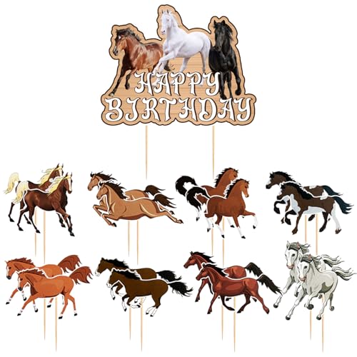 16 Pièces Inserts De Gâteau De Cheval Et 1 Grand Insert De Gâteau d'anniversaire, Décorations De Fête d'anniversaire sur Le Thème du Cheval, Accessoires De Gâteau