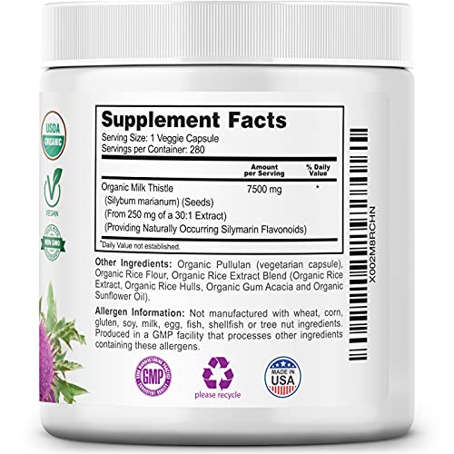 Organic Discounters Usda Organic Milk Thistle Extract Capsules, 280 Count, 7500 Mg Strength, Potent 30:1 Extract, Usda Certified Organic, Rich In Silymarin Flavonoids, Vegan, Non-Gmo And All-Natural #TOP5