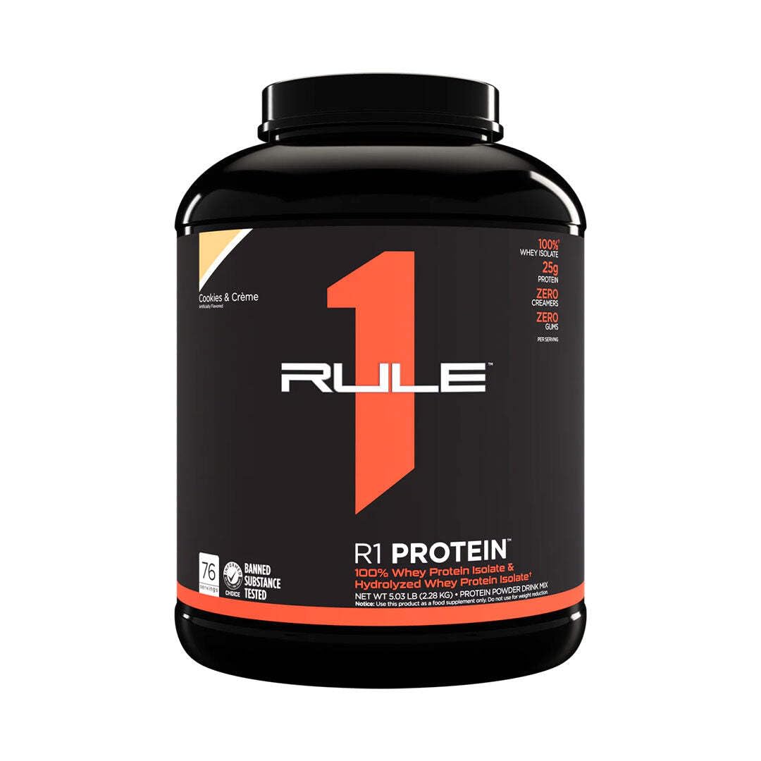 Rule 1 R1 Protein Whey Isolate - with 25g Protein & 6g BCAA Exclusively from Isolated & Hydrolyzed Sources for Workout Recovery (5 Pounds*, Cookies & Crème)