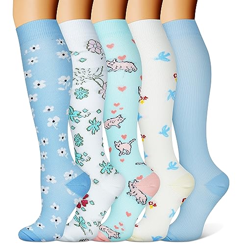 FEYHAY Copper Compression Socks (5 Pairs) 15-20 mmHg Circulation is Best Athletic & Daily for Men & Women, Running, Climbing
