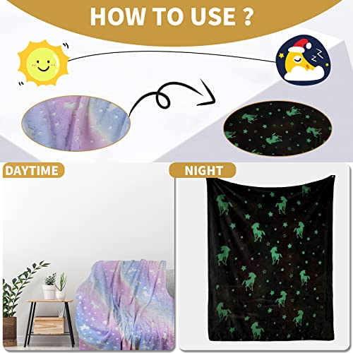 Kuscheldecke Kinder,Einhorn Decke Kuscheldecke Leuchtet im Dunkeln, Einhorn Geschenke für mädchen Super Weiche und Warme Decke (Einhorn-01, 150x200 cm)