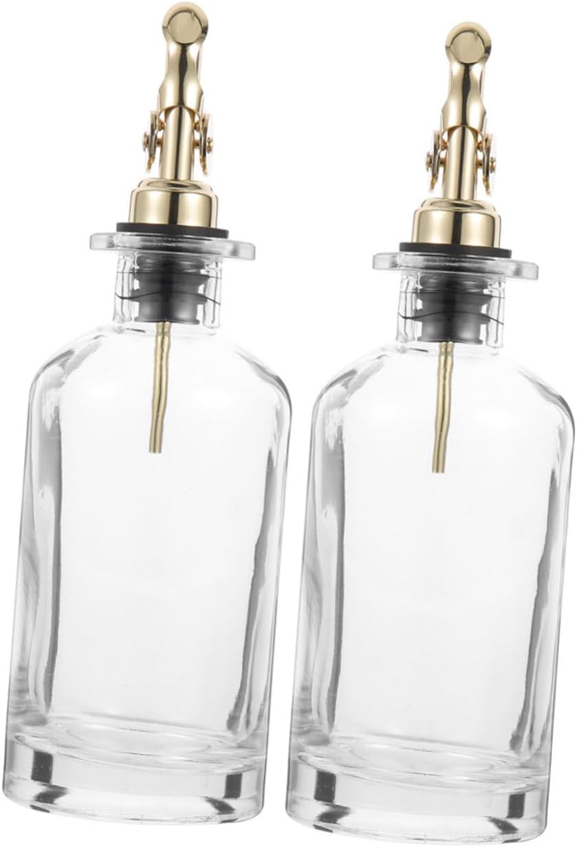 GARVALON Automatic Opening Oil and Vinegar Dispenser Bottles 500ml Glass Oil Container Set of 2 with Gold Finish, Kitchen Cruet for Cooking and Salad Dressing