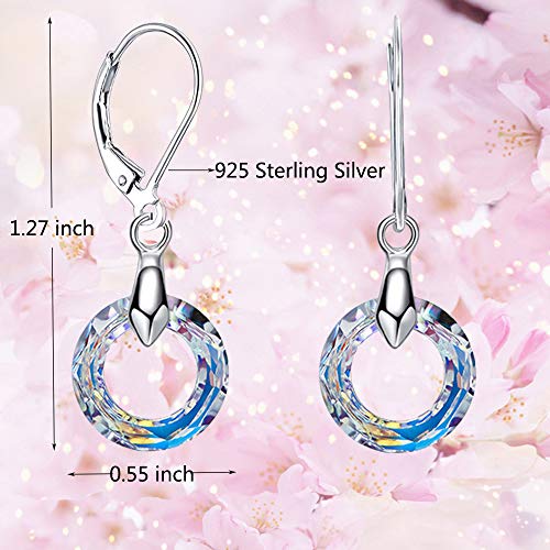 925 Sterling Silver Circle Earrings with Austria Crystal Leverback Dangle Earrings Hypoallergenic Jewelry for Women Mom2