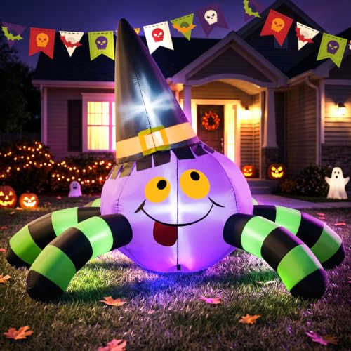 8FT Halloween Inflatable Witch Spider with LED Lights - image 1