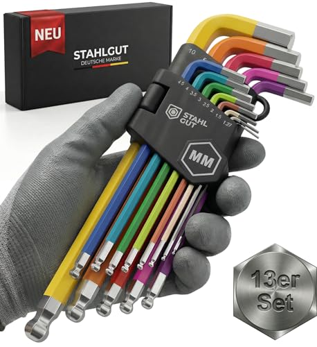 STAHLGUT 13er Innensechskantschlüssel Set Werkzeuge Werkzeug Set Tools Tool Set Fahrrad Werkzeug Hex Handwerkzeug Fahrradwerkzeug Set Sanitär Werkzeug 1 27-10mm Sechskant Multicolour Satz