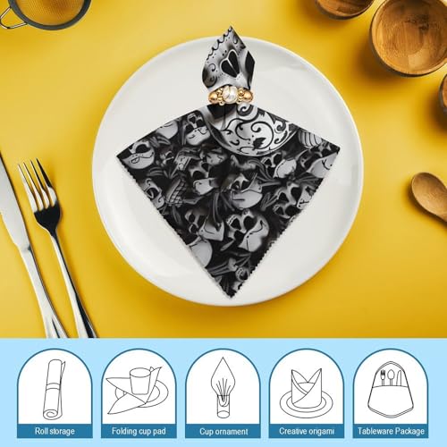 Servilletas de Tela Calaveras Blanco y Negro 6 PCS miniatura 7